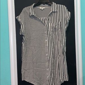 Gray and white striped dress.